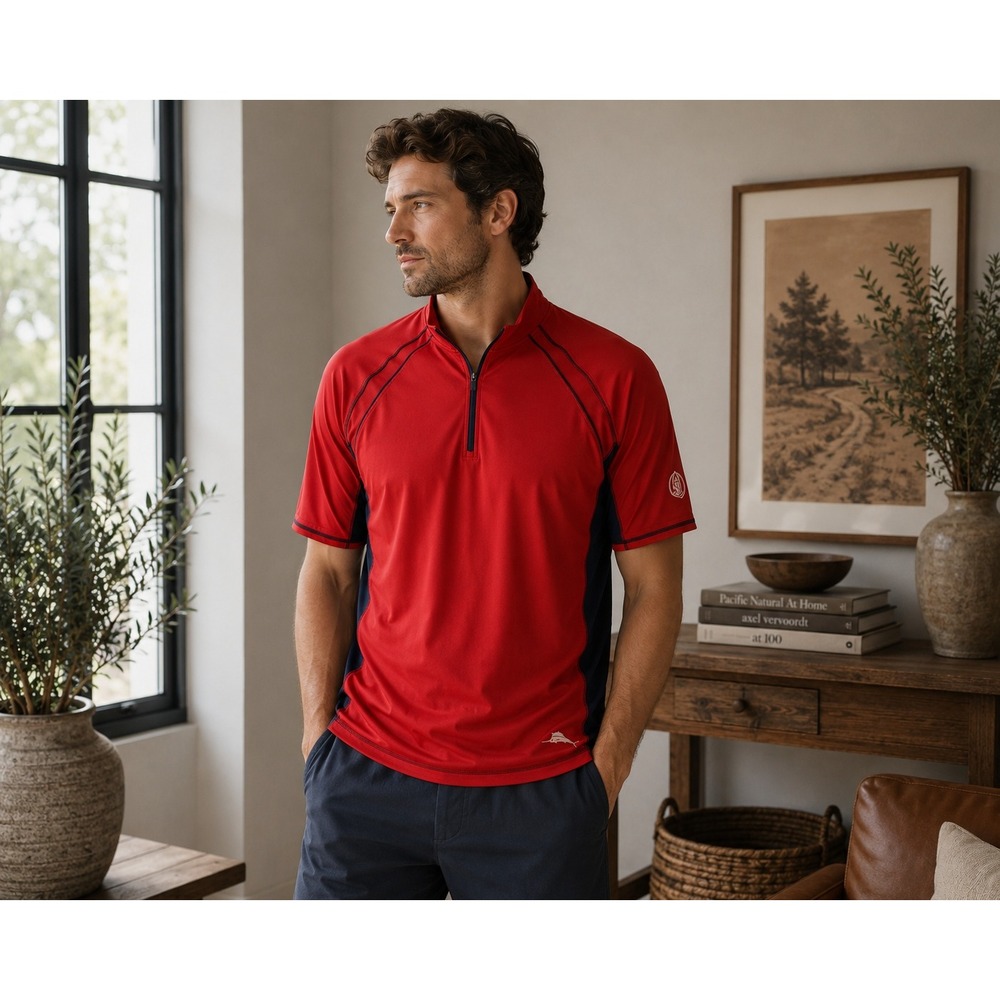 Tommy Bahama Shirt Men 3XT Red UV Tech Quarter Zip Performance Rash Guard
